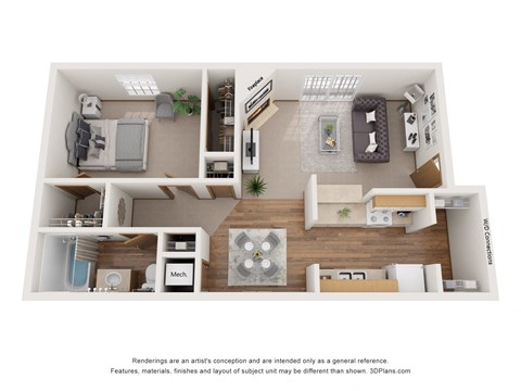 Floor plan for 1 bed, 1 bath, 640 sqft